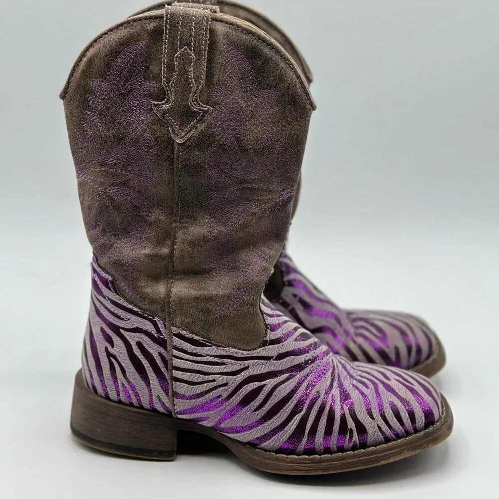 Roper Little Girl's Western Purple Metallic Zebra Square Toe Toddler Boots Sz 12